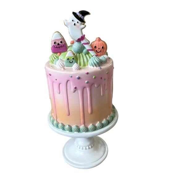 Sweet Treats Halloween Candy Corn Ghost Cake Decor 14in Resin Pastel Decor NEW - Picture 7 of 16